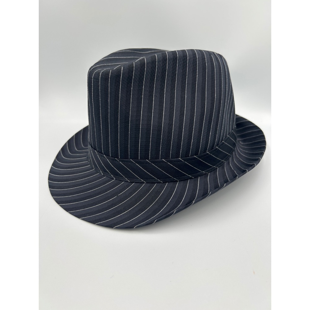 Mens Black‎ White Pinstripe Fedora Hat Classic Gangster Style Dapper Cap